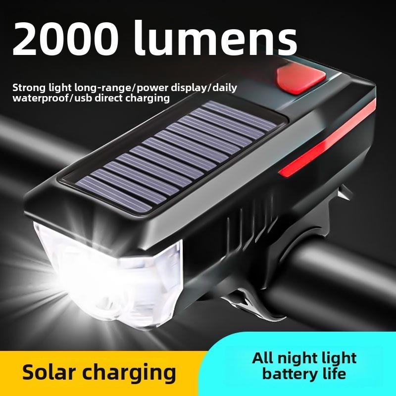 แสงอาทิตย์และ USB แบบชาร์จไฟหน้าจักรยานไฟหน้าจักรยานด้านหน้าจักรยานปั่นจักรยานด้วยฮอร์น