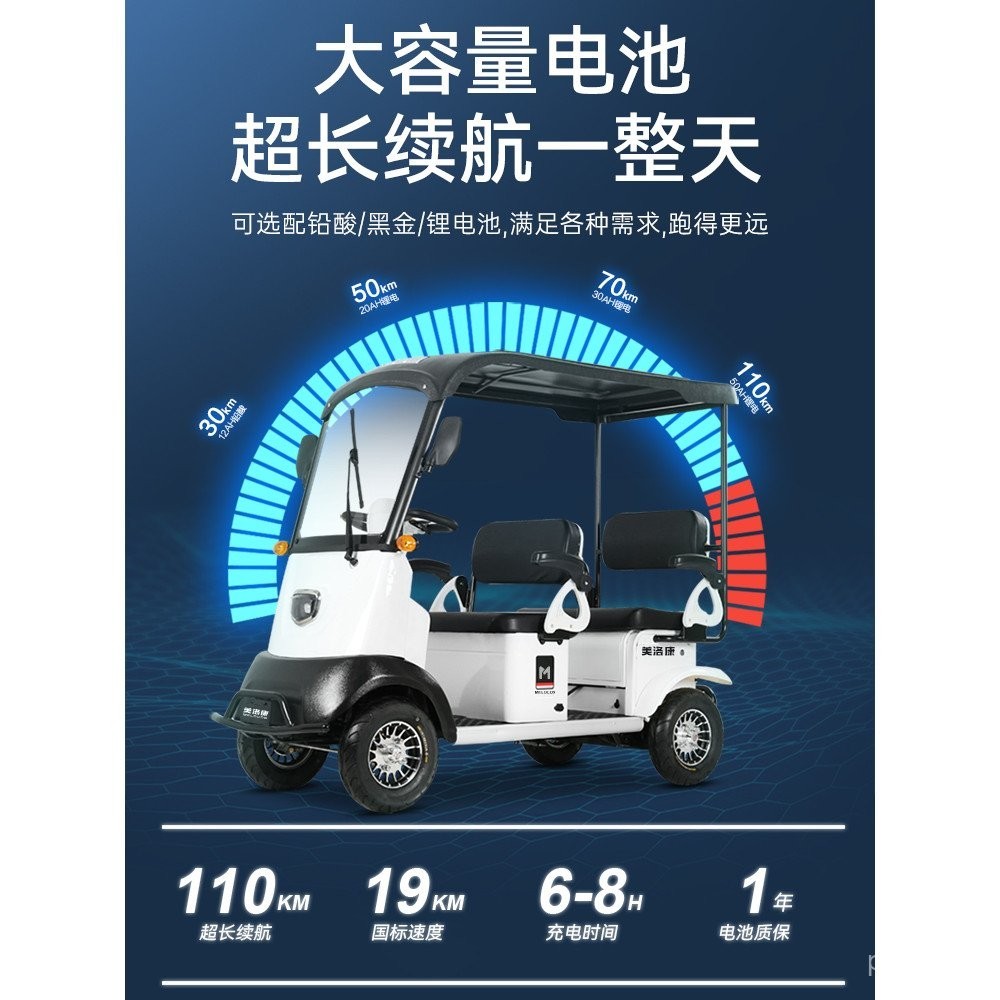 รถสกู๊ตเตอร์เคลื่อนที่สำหรับผู้สูงอายุ Merocan รถสี่ล้อ รถเที่ยวชมสถานที่สำหรับผู้สูงอายุ สกู๊ตเตอร์ไฟฟ้าแบบใช้คู่สำหรับผู้โดยสารและสินค้า ที่นั่งคู่