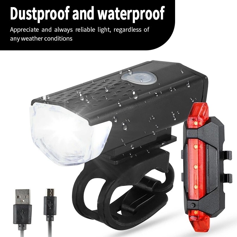 ไฟจักรยานจักรยาน USB LED ชุดแบบชาร์จไฟได้ MTB จักรยานเสือหมอบด้านหน้าด้านหลังไฟหน้าไฟฉายขี่จักรยานอุปกรณ์เสริม