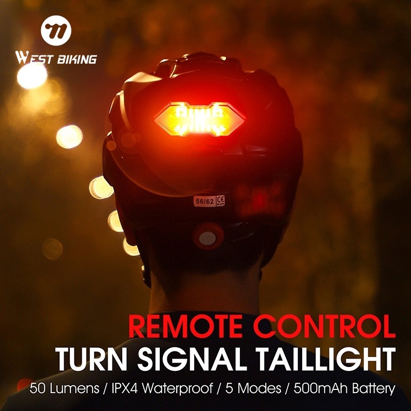 WEST BIKING หมวกกันน็อคมอเตอร์ไซค์แบบถอดได้จักรยานด้านหลังสีแดงแสงความปลอดภัยหมวกกันน็อคสาหรับขี่กลางคืนพร้อมสายชาร์จ USB
