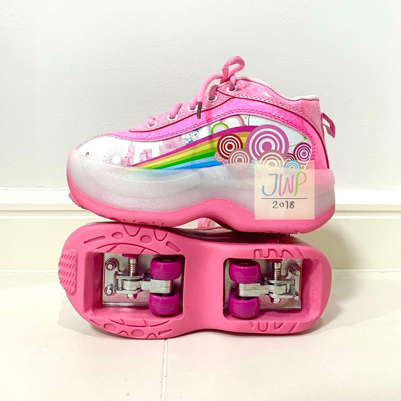 พร้อมส่งจากไทย รองเท้าสเก็ต รองเท้าสเก็ต4ล้อ พับล้อได้ ลายวงกลม