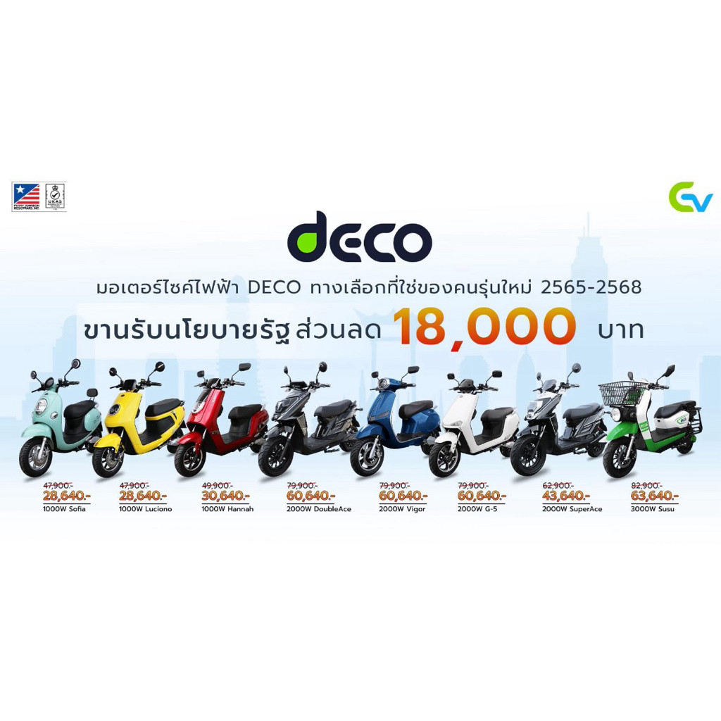 มอเตอร์ไซค์ไฟฟ้า Deco ทุกรุ่น ฟรีทะเบียนพรบส่งฟรี