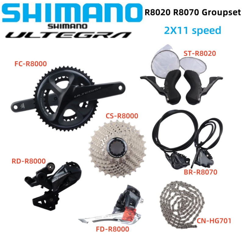 ชุดเกียร์ SHIMANO Ultegra R8020R8070 ระบบ 2x11 พร้อมเบรกไฮดรอลิก สำหรับจักรยาน
