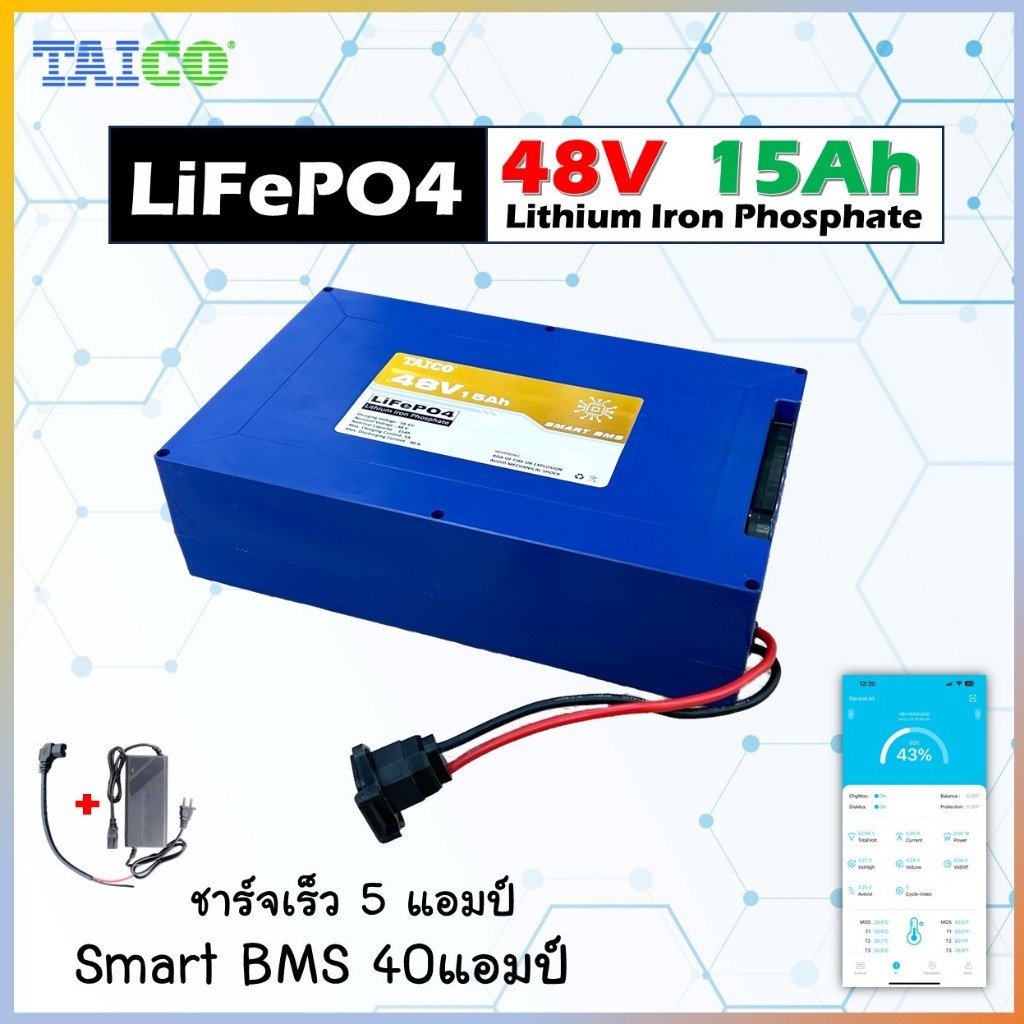 มาใหม่ แบตเตอรี่จักรยานไฟฟ้า48V 15AH Smart BMS 40A LiFePO4แบตเตอรี่สกู๊ตเตอร์ไฟฟ้า แบตเตอรี่รถสามล้อไฟฟ้า