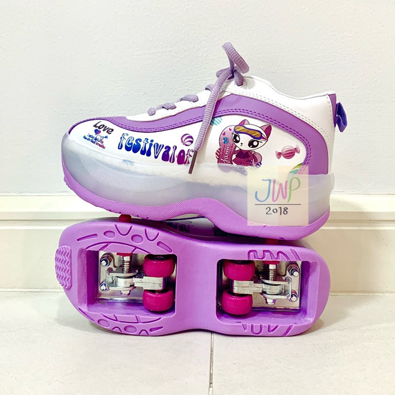 พร้อมส่งจากไทย รองเท้าสเก็ต รองเท้าสเก็ต4ล้อ พับล้อได้ ลายแมว