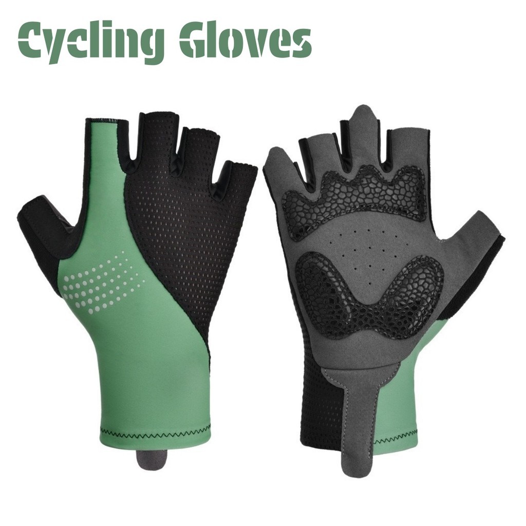 ถุงมือปั่นจักรยานครึ่งนิ้วสำหรับผู้ชายและผู้หญิง กันลื่น ลดแรงกระแทก