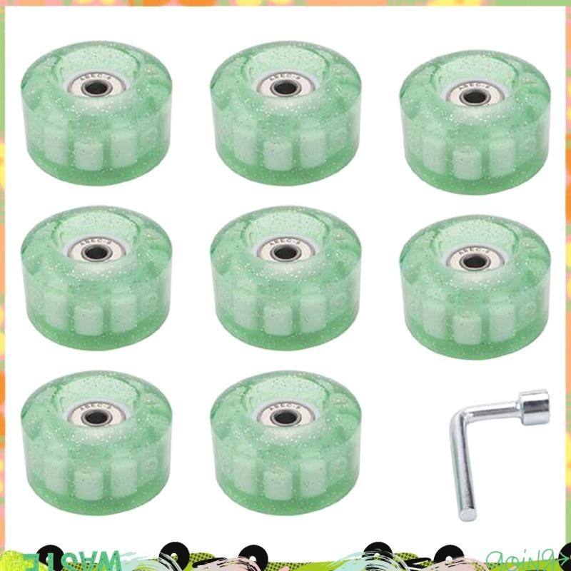 Roller Skate ส่องแสง 8 ชิ้น สีเขียว ขนาด 32x58 มม ระดับความหนึบ 78A