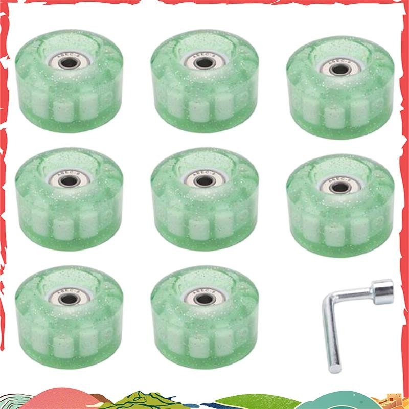 Roller Skates ส่องแสง 8 ชิ้น ขนาด 32x58 มม ความหนึบ 78A สีเขียว
