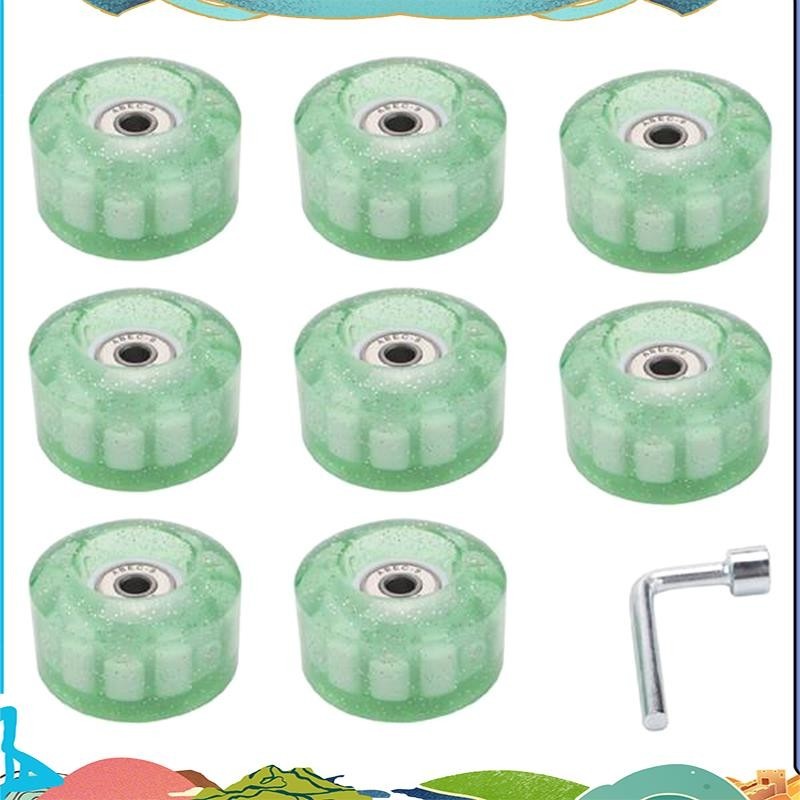 Roller Skate 8 ชิ้น ล้อสเก็ตส่องแสงพร้อมแบริ่ง ขนาด 32x58 มม ความหนืด 78A สีเขียว