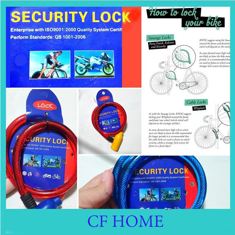 TT HOME เคเบิ้ลล็อค สายล็อคจักรยาน สลิงล็อคจักรยาน มอไซค์ กุญแจล็อคจักรยาน Cable Lock