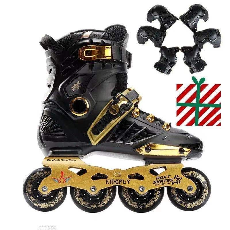 รองเท้าสเก็ตผู้ชายทรงกลม ขายส่งรองเท้าสเก็ตแบนมืออาชีพ รองเท้าสเก็ตสีดำและสีทอง ทนทาน