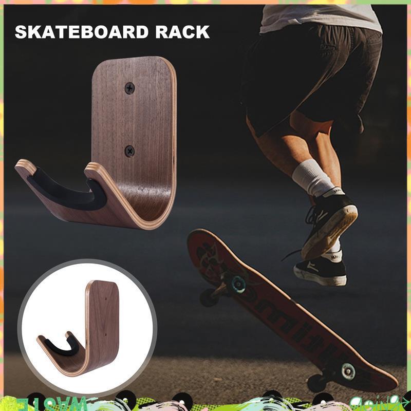 ราวแขวนสเก็ตบอร์ดแบบติดผนังไม้สำหรับจัดวางอุปกรณ์เล่นสเก็ตบอร์ดและเครื่องดนตรี