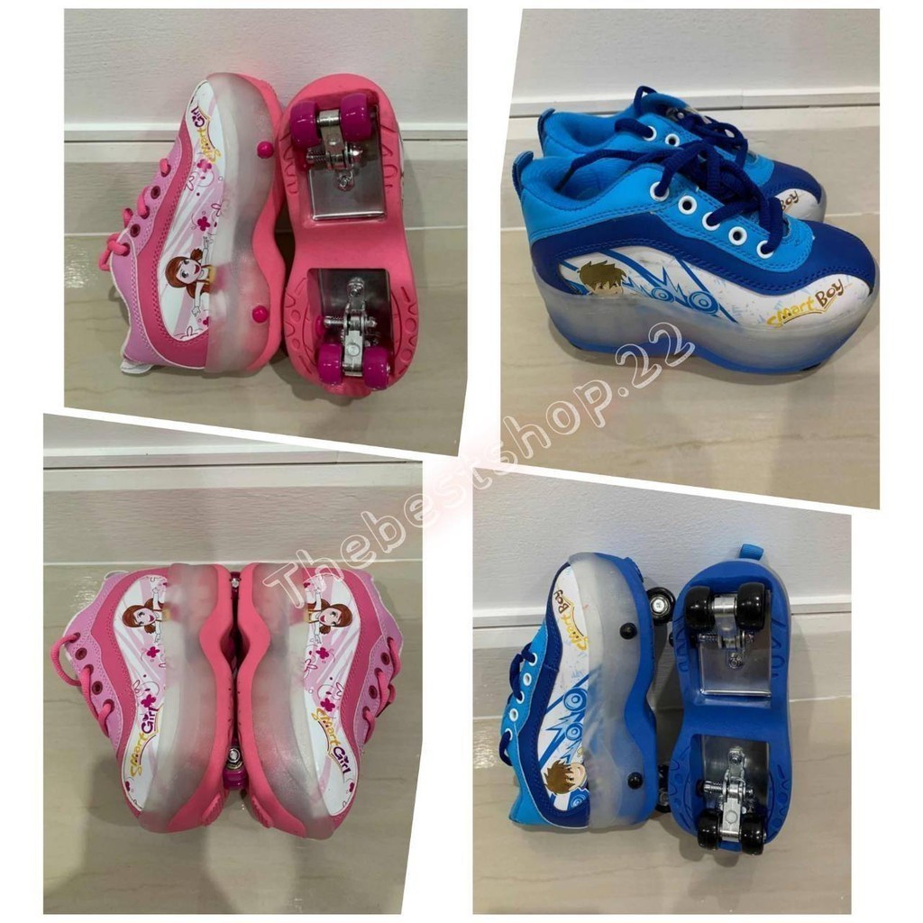 รองเท้าสเก็ต 4 ล้อ รองเท้าสเก็ตเด็กผู้ชาย เด็กผู้หญิงล้อพับได้ W0007