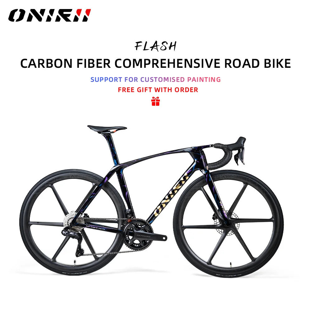 จักรยานเสือหมอบที่ครอบคลุมคาร์บอนพร้อมกลุ่มอิเล็กทรอนิกส์ 8170 7170 Di2 แฮนด์เบรกไฮดรอลิกกรอบสายเคเบิลที่ซ่อนอยู่