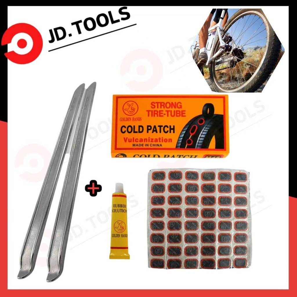 JDTOOLSแผ่นปะยางจักรยานพร้อมกาว 48 ชิ้น พร้อมกล่อง แผ่นปะ พร้อมงัดยาง 2 แท่ง