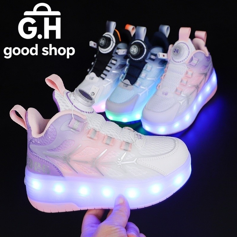 รองเท้าล้อเด็กสองล้อ LED กระพริบ หดได้ ผ้าใบ Unisex ไซส์ 2938 สาวเด็กใช้ได้ทุกคน มั่นคงปลอดภัย ใช้งานง่าย
