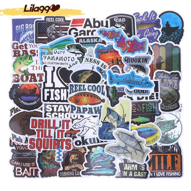 สติกเกอร์ตกปลาแบบ DIY 50100ชิ้นลายปลาชาวประมงกลางแจ้ง