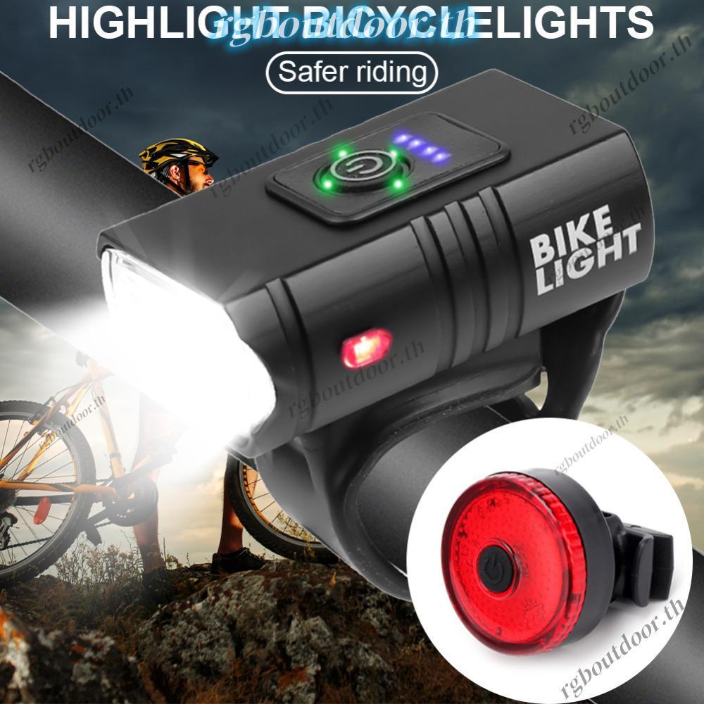 ไฟหน้าจักรยาน LED พร้อมไฟท้าย ใช้งานกลางแจ้งได้ ชาร์จUSBสะดวก