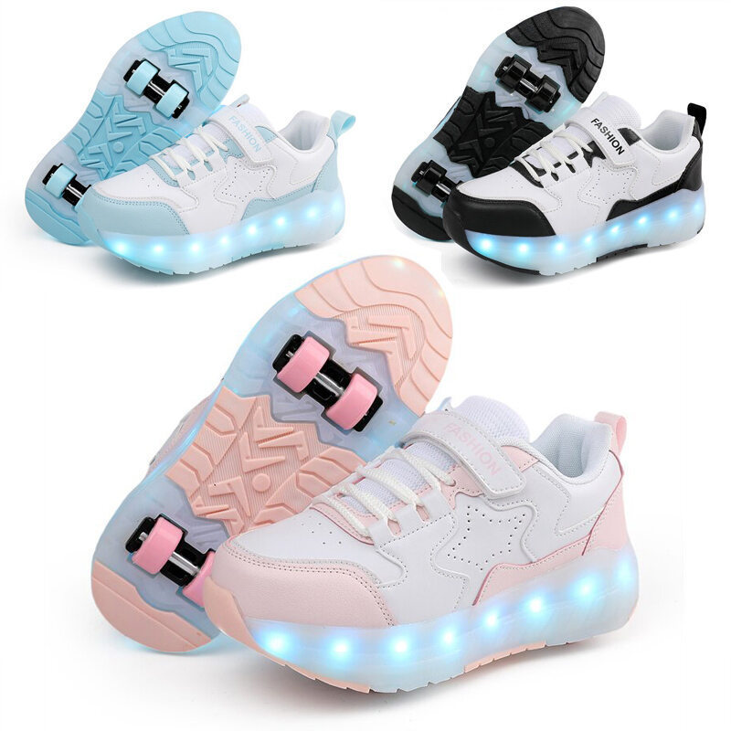 เด็ก LED รองเท้าผ้าใบ USB ชาร์จรองเท้าส่องสว่างกีฬากลางแจ้ง Roller Skates เด็กสี่ล้อชายหญิงสบายๆรองเท้าเรืองแสง
