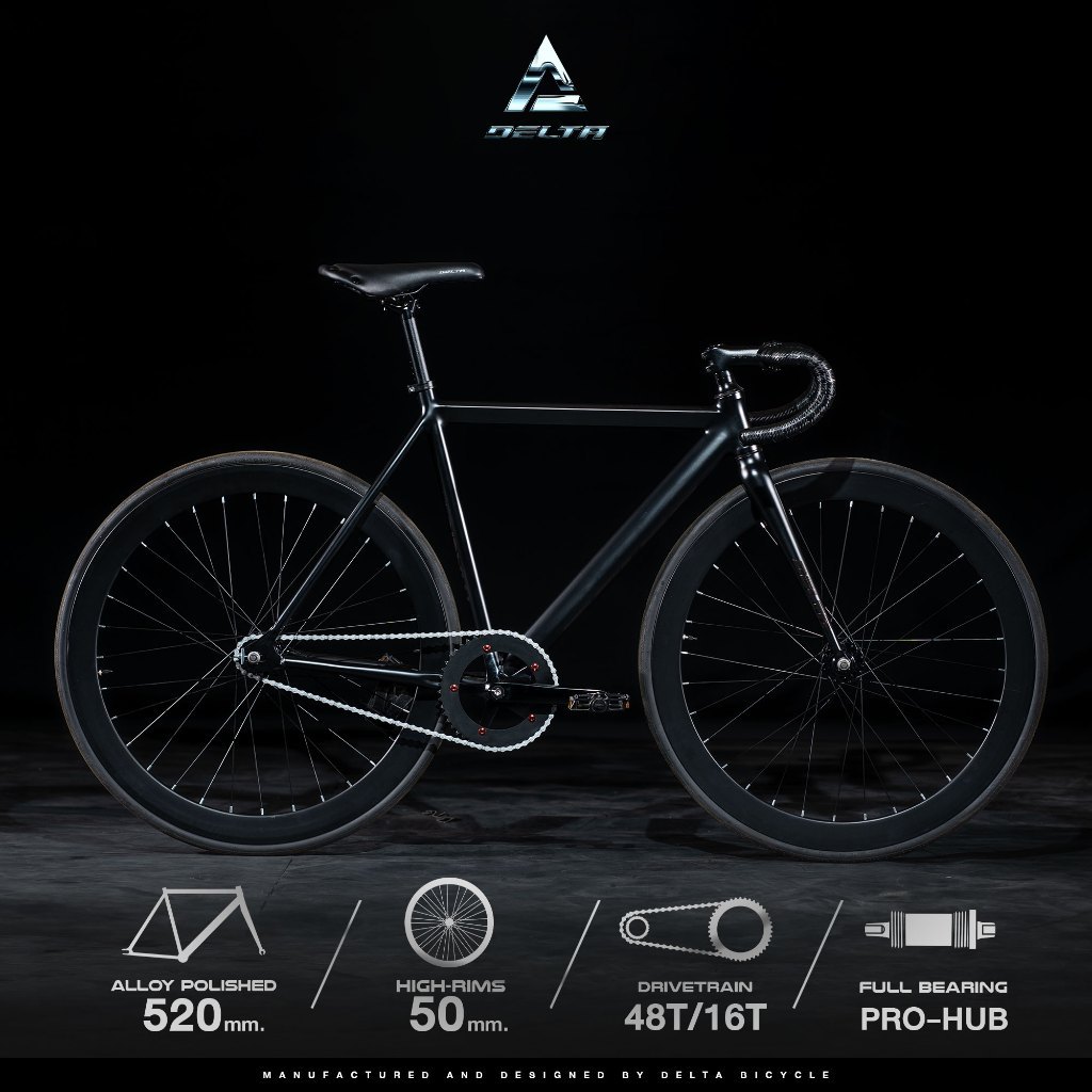 700c DELTA TRACKPRO จักรยานฟิกเกียร์ เฟรมลูมิเนียม วงล้ออลูมิเนียม ขอบสูง 50 mm แฮนด์ Drop Bars ไซส์ 52 cm