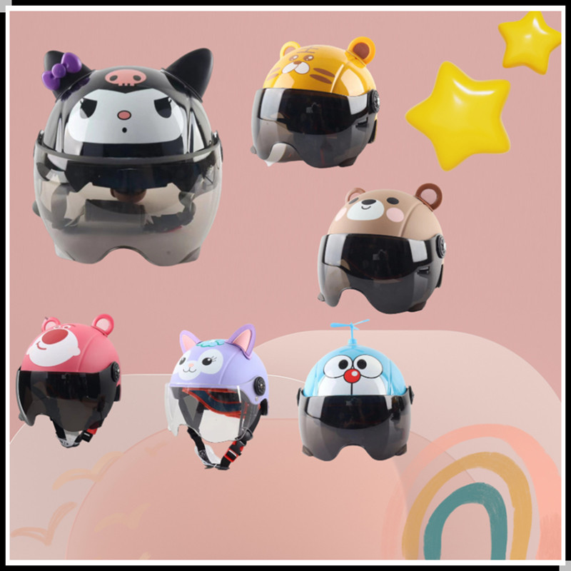 2 13 ปี หมวกกันน็อคเด็ก หมวกกันน็อคสำหรับเด็ก รูปแบบการ์ตูน เลนส์น้ำตาล ระบายอากาศได้ดี